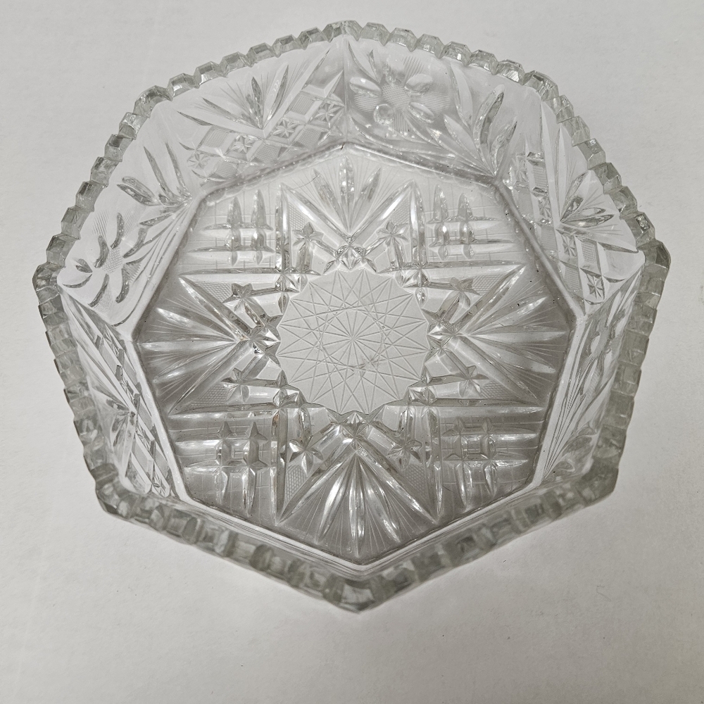 Vtg 7” Cut Crystal Octagon Bowl North Star Hobstar Center‎ Sawtooth